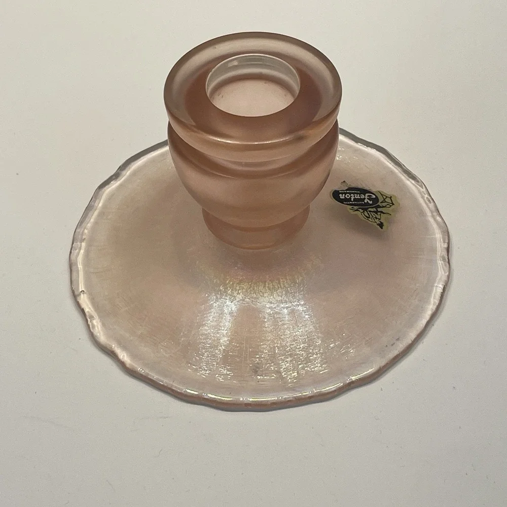 Vintage Fenton Pink Velva Rose Iridescent Glass Candlesticks Candle Holders
